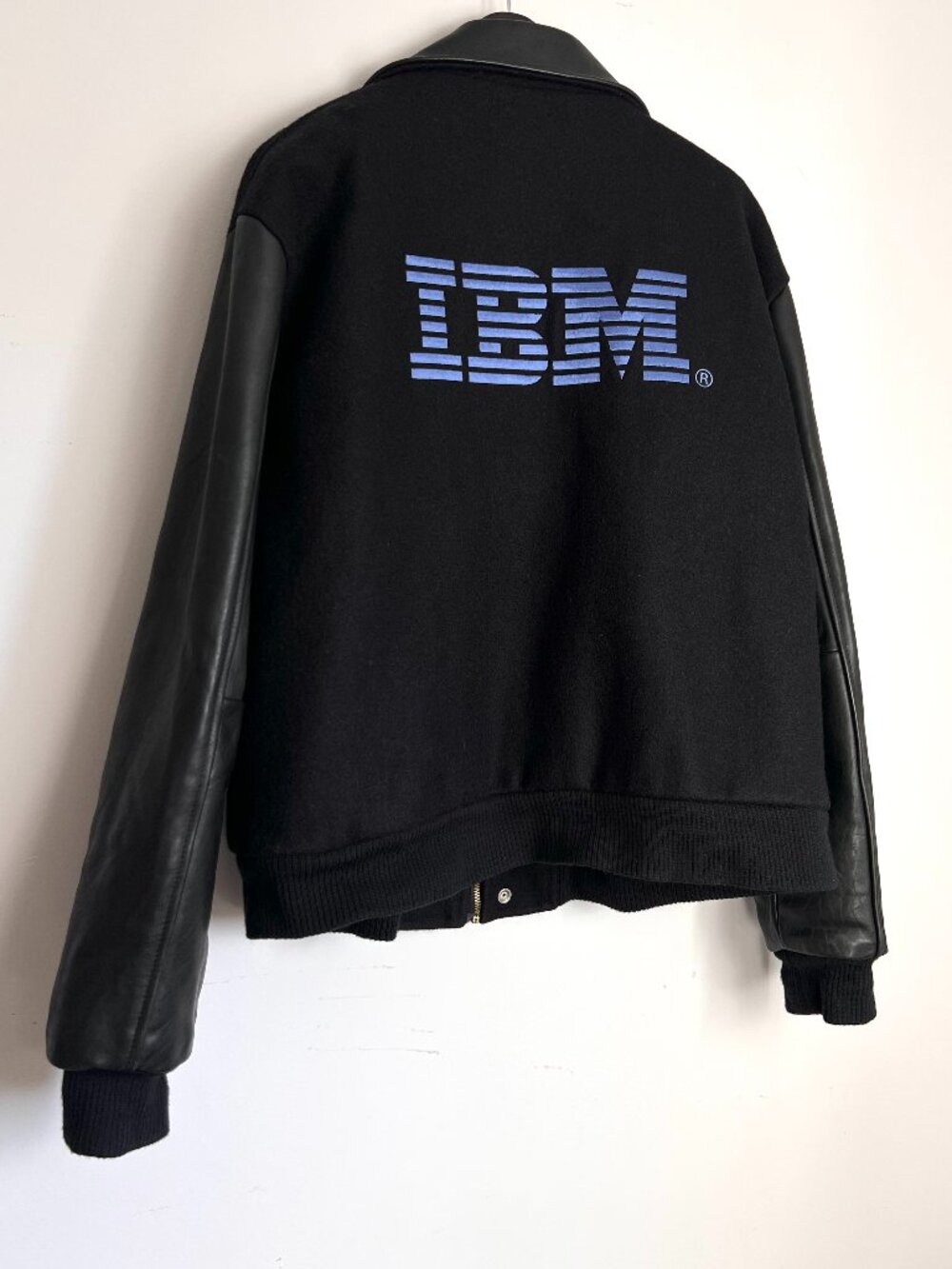 Vintage IBM tech Varsity Wool and leather bomber jacket